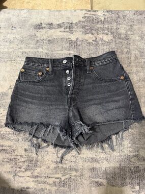 Levi's Black High-Rise Frayed Hem Denim Shorts